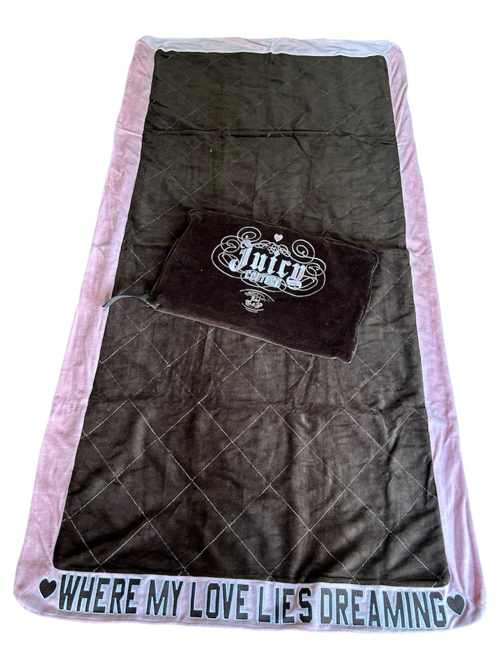 RARE! NEW JUICY COUTURE TRAVEL BLANKET / ZIPPERED CARRYING CASE Y2K